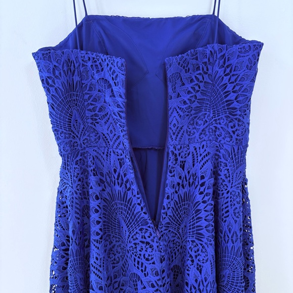 Nicole Miller Blue High Low Embroidered Lace Spaghetti Strap Dress Gown Sz 8 - Picture 8 of 16